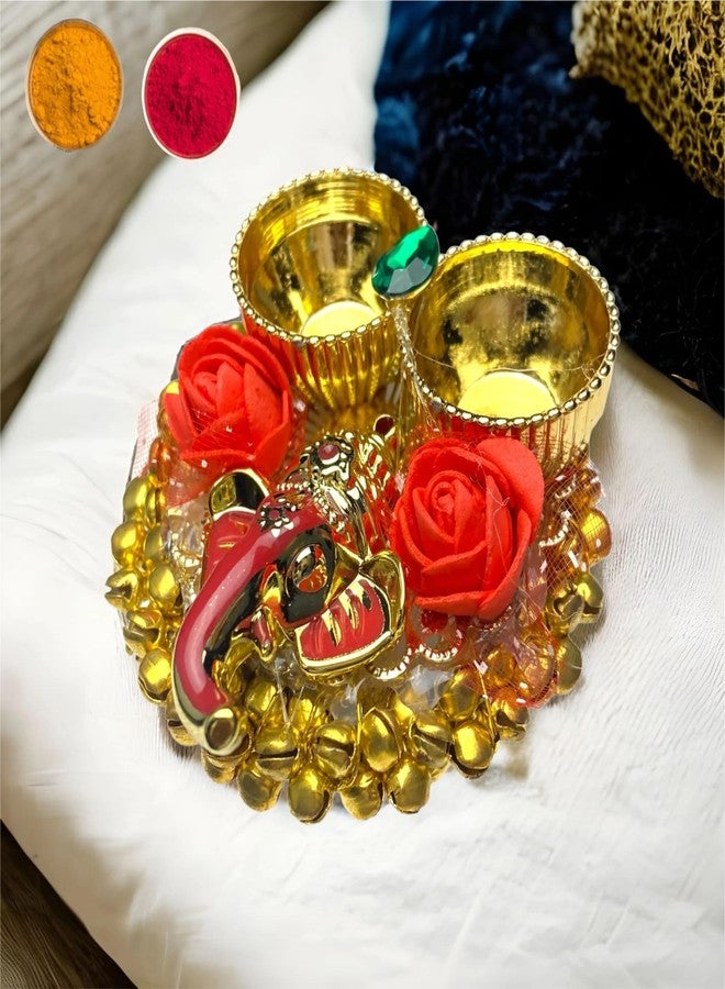 LOVENSPIRE مجموعة لوفنسباير من 4 قطع، حامل ثالي غانيشا للكركم والهالدي، هدية تذكارية للطقوس الدينية، هدايا منزلية هندية، حوامل الكركم والهالدي، طبق رولي تشاول، هدايا حفلات الزفاف الهندية - Image 4